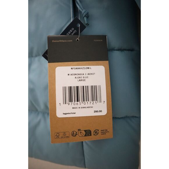 The North Face NF0A84HZ10M Men's Sz L Algae Blue Aconcagua 3 Puffer Jacket - Picture 6 of 10